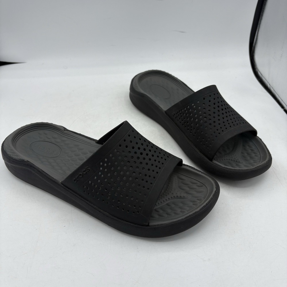 Crocs Lite Rite Sandals Womens Size 10 Black Gray Mule Slide Comfort